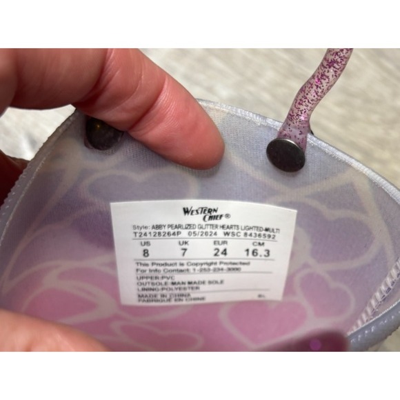 Western Chief Toddler Sparkle Heart Lightup Waterproof Rain Boots Pink Size 8 - Picture 5 of 5